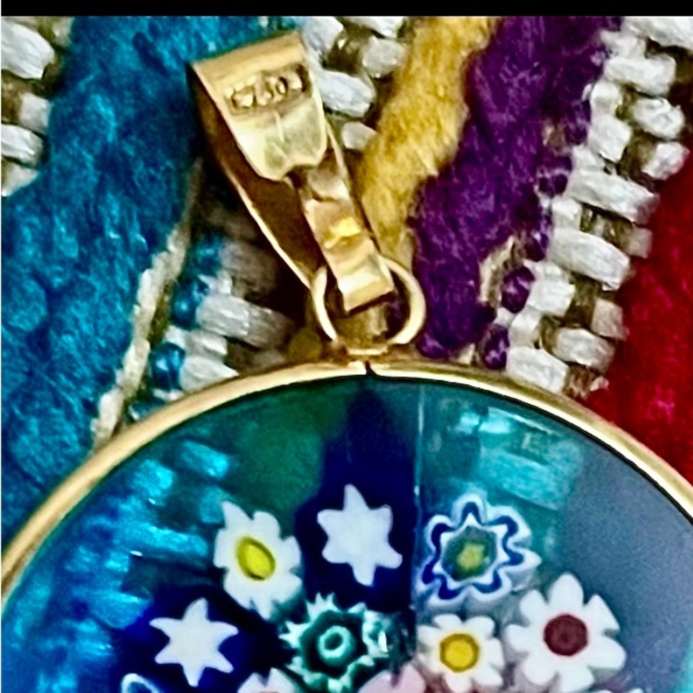 Vintage Murano Glass Tree of Life Millefiori Pendant in 18K Solid Gold Frame - Picture 6 of 8